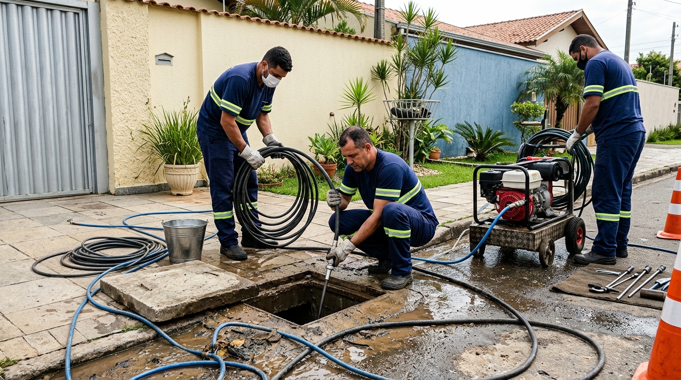 Desentupimento de esgoto residencial em Cascavel-PR