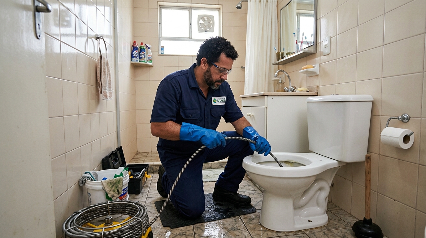 Desentupimento de vaso com equipamento em Cascavel-PR